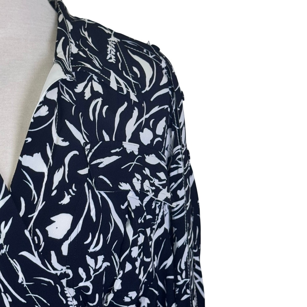 New Proenza Schouler Crepe De Chine Black White Floral Wrap Midi Dress Sz 6 - Picture 4 of 16